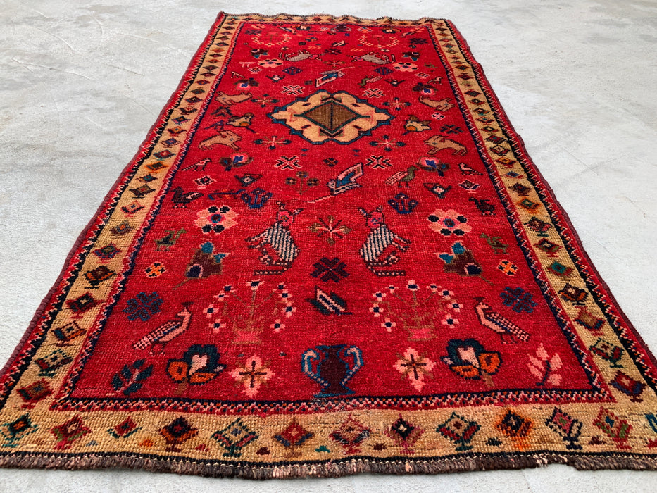 163 x 84 cm handgeknoopt Perzisch wollen tapijt - Rood tribaal picturaal ontwerp - KBHM-1011