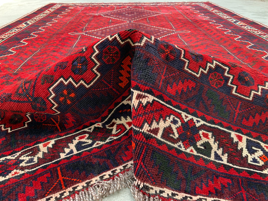 10'4 x 7'2 Handgeknoopt Perzisch wollen vloerkleed - Rood geometrisch tribaal medaillonontwerp - KBHM-1012