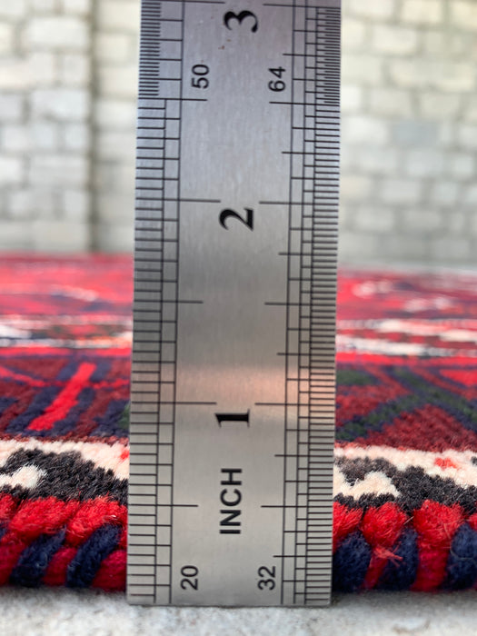 10'4 x 7'2 Handgeknoopt Perzisch wollen vloerkleed - Rood geometrisch tribaal medaillonontwerp - KBHM-1012
