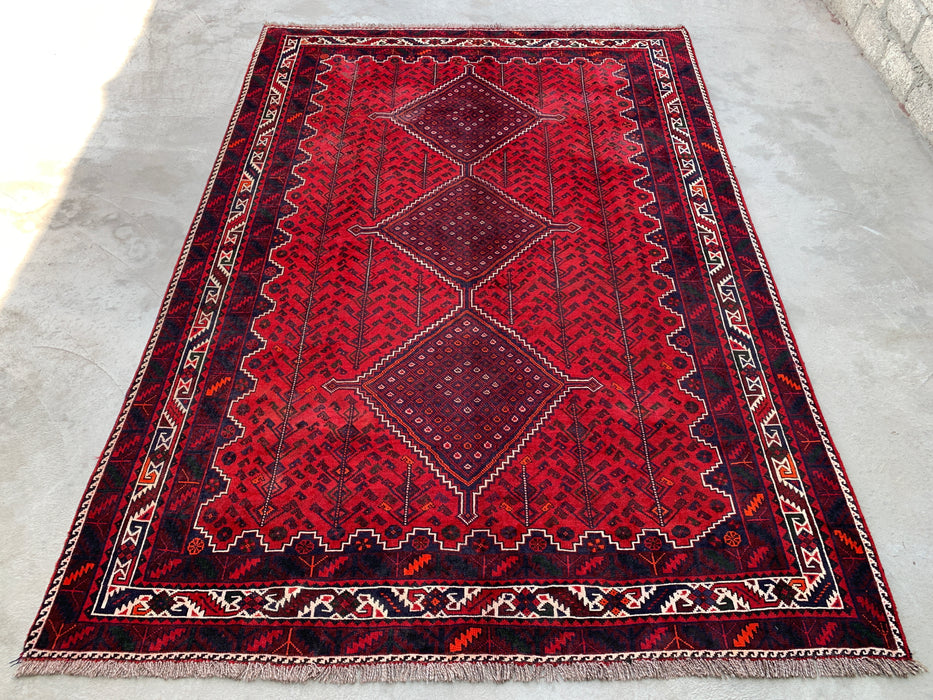 10'4 x 7'2 Handgeknoopt Perzisch wollen vloerkleed - Rood geometrisch tribaal medaillonontwerp - KBHM-1012