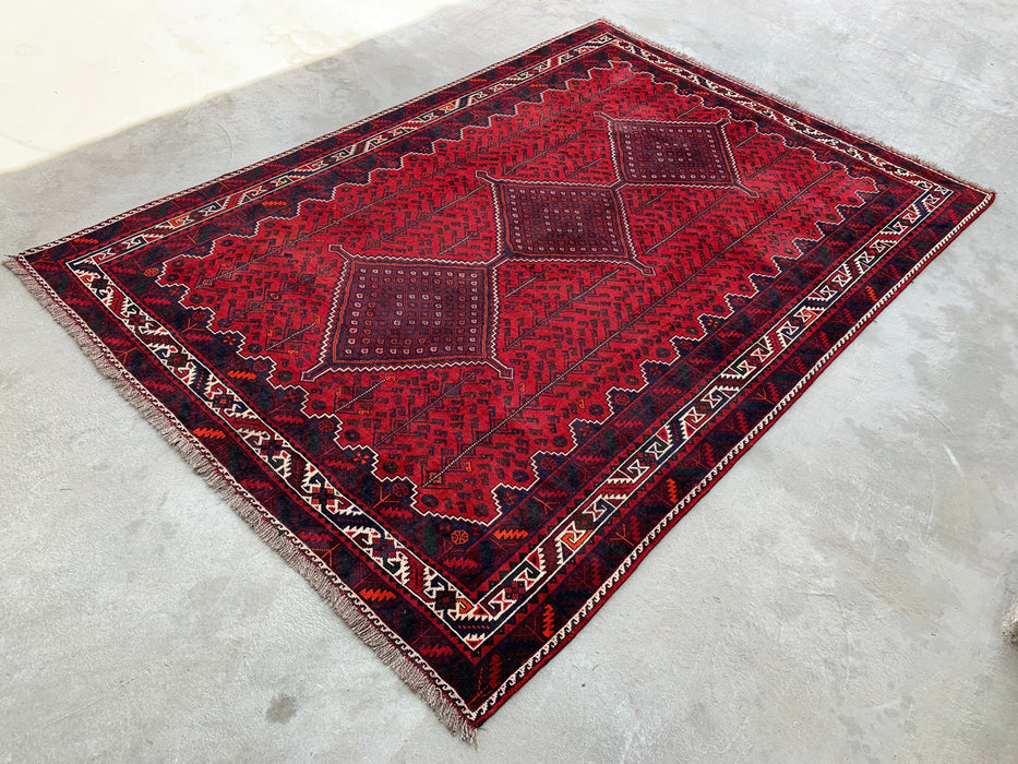 10'4 x 7'2 Handgeknoopt Perzisch wollen vloerkleed - Rood geometrisch tribaal medaillonontwerp - KBHM-1012