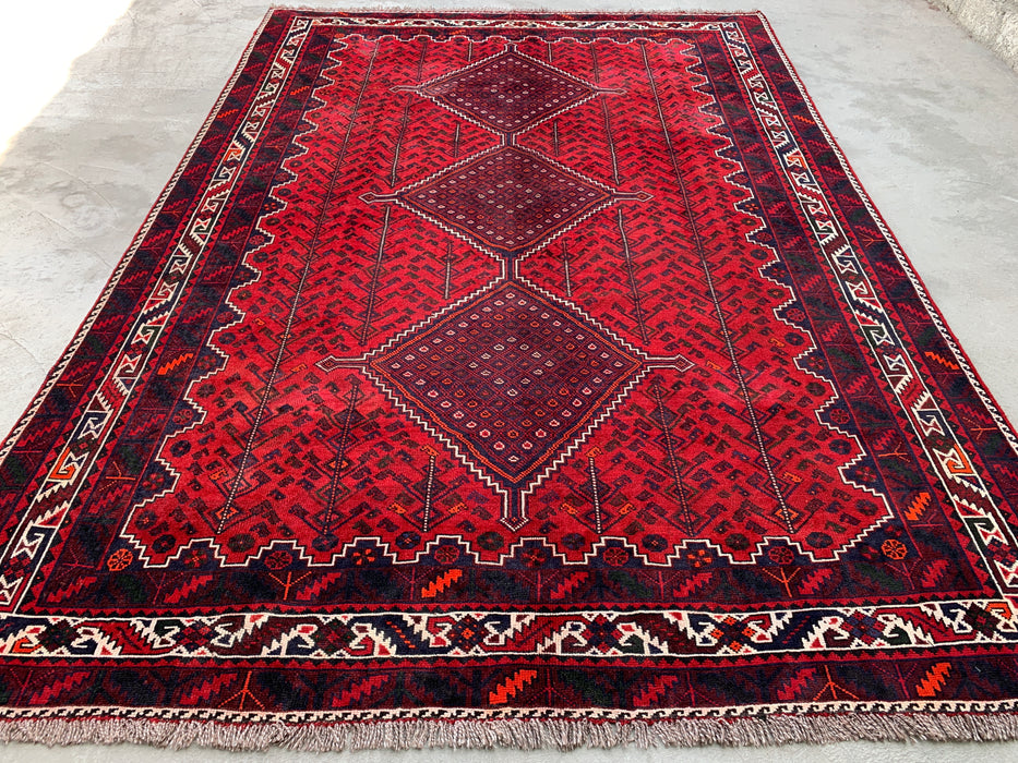 10'4 x 7'2 Handgeknoopt Perzisch wollen vloerkleed - Rood geometrisch tribaal medaillonontwerp - KBHM-1012