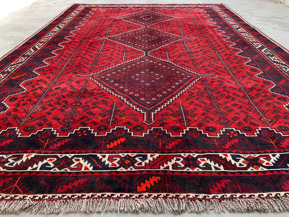 10'4 x 7'2 Handgeknoopt Perzisch wollen vloerkleed - Rood geometrisch tribaal medaillonontwerp - KBHM-1012