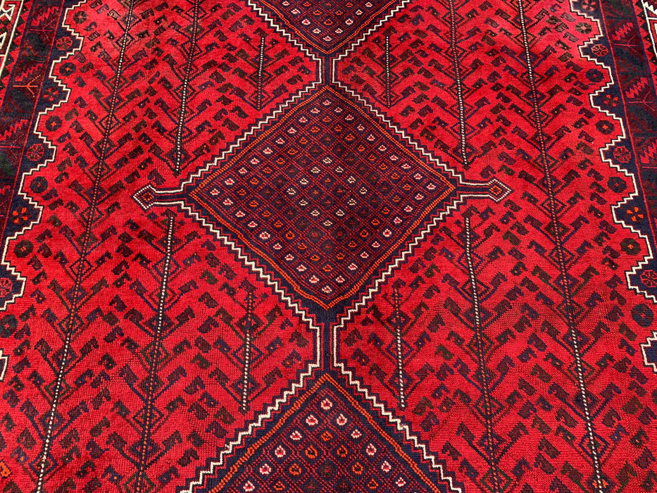 10'4 x 7'2 Handgeknoopt Perzisch wollen vloerkleed - Rood geometrisch tribaal medaillonontwerp - KBHM-1012
