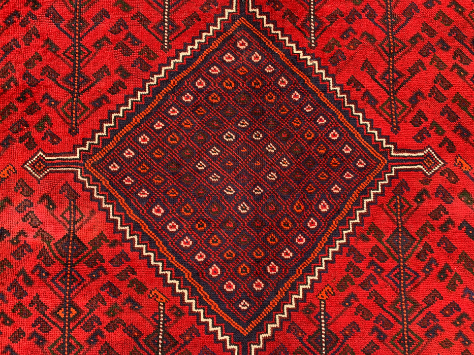10'4 x 7'2 Handgeknoopt Perzisch wollen vloerkleed - Rood geometrisch tribaal medaillonontwerp - KBHM-1012