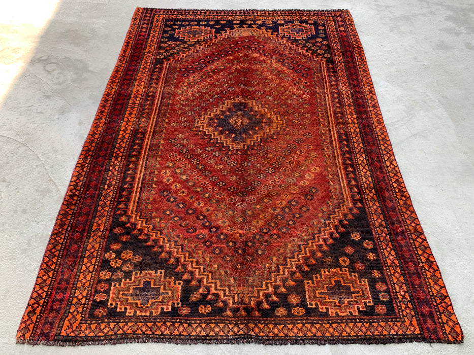221 x 155 cm handgeknoopt Perzisch wollen tapijt - Vervaagd roestkleurig tribaal medaillonmotief - KBHM-1013
