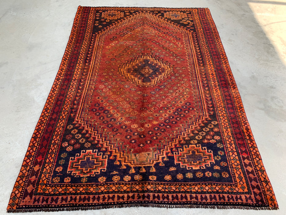221 x 155 cm handgeknoopt Perzisch wollen tapijt - Vervaagd roestkleurig tribaal medaillonmotief - KBHM-1013