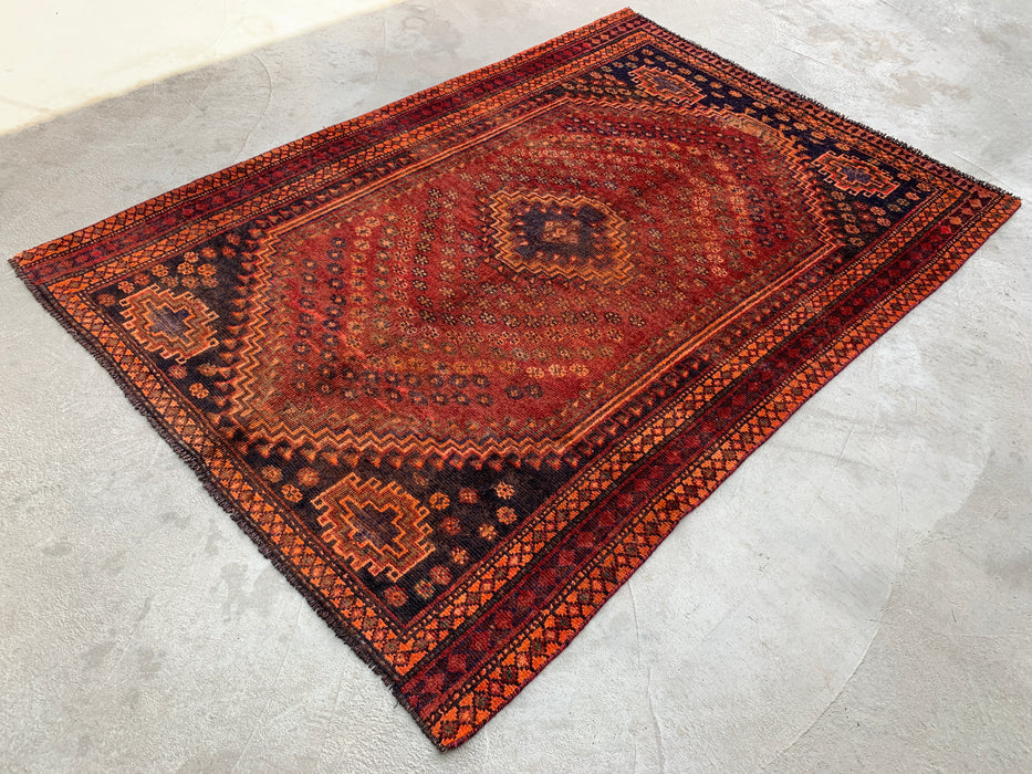 221 x 155 cm handgeknoopt Perzisch wollen tapijt - Vervaagd roestkleurig tribaal medaillonmotief - KBHM-1013