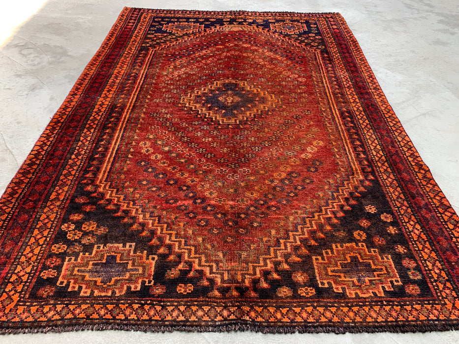 221 x 155 cm handgeknoopt Perzisch wollen tapijt - Vervaagd roestkleurig tribaal medaillonmotief - KBHM-1013
