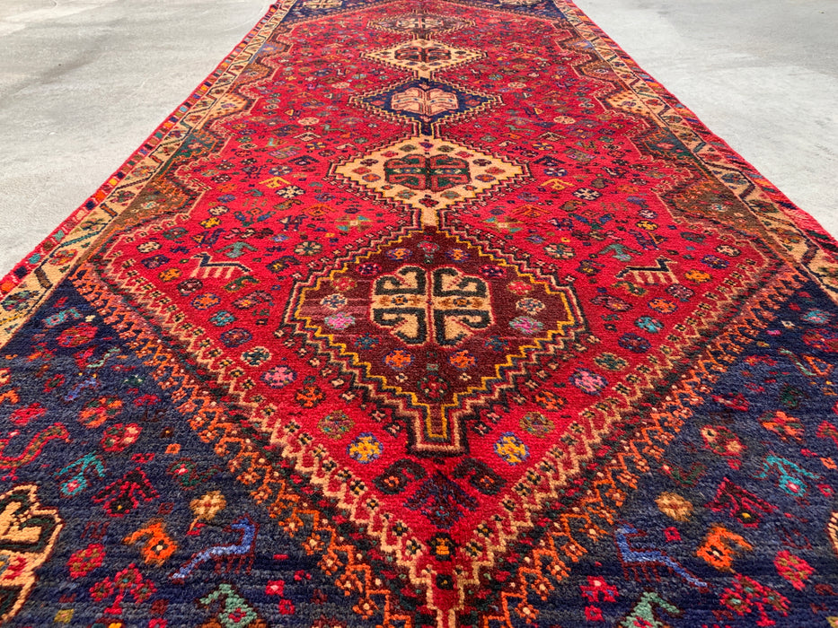 297 x 119 cm handgeknoopt Perzisch wollen loper - Rood tribaal medaillonmotief - KBHM-1014