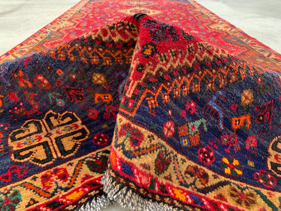 297 x 119 cm handgeknoopt Perzisch wollen loper - Rood tribaal medaillonmotief - KBHM-1014