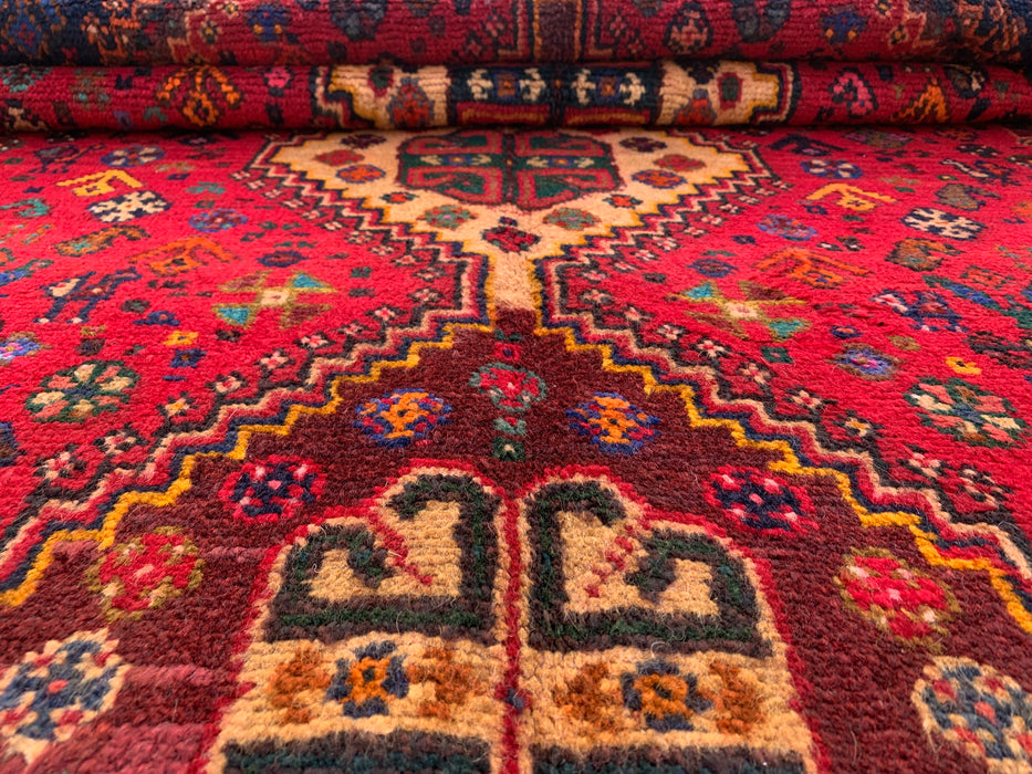 297 x 119 cm handgeknoopt Perzisch wollen loper - Rood tribaal medaillonmotief - KBHM-1014