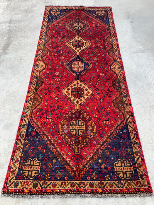 297 x 119 cm handgeknoopt Perzisch wollen loper - Rood tribaal medaillonmotief - KBHM-1014