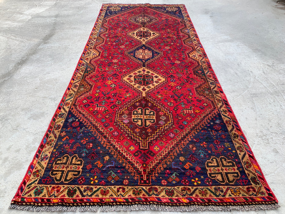 297 x 119 cm handgeknoopt Perzisch wollen loper - Rood tribaal medaillonmotief - KBHM-1014