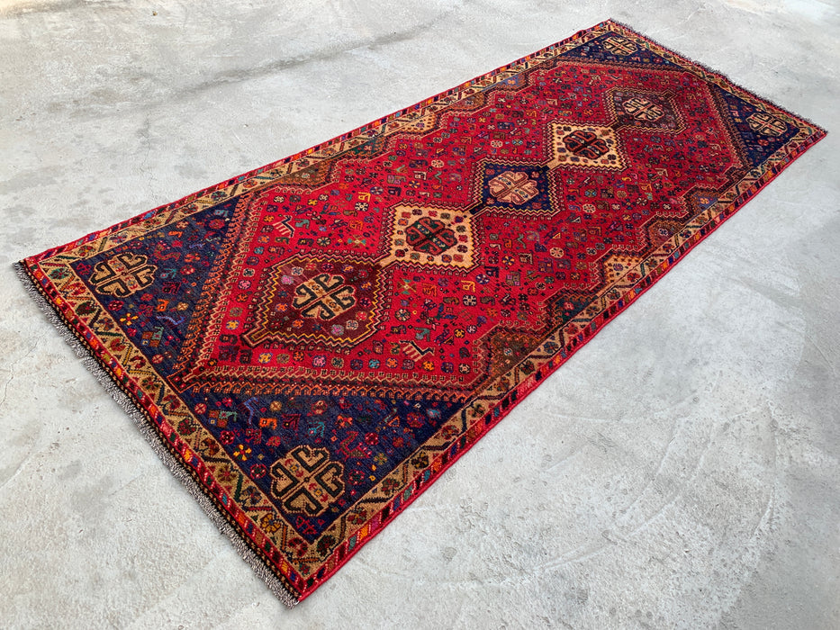 297 x 119 cm handgeknoopt Perzisch wollen loper - Rood tribaal medaillonmotief - KBHM-1014