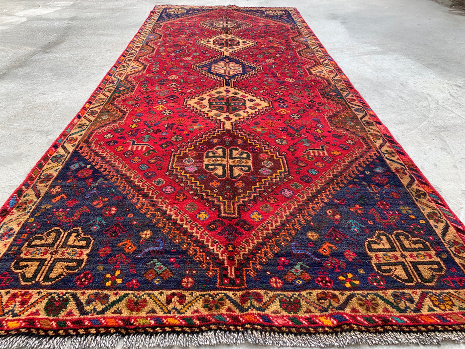 297 x 119 cm handgeknoopt Perzisch wollen loper - Rood tribaal medaillonmotief - KBHM-1014