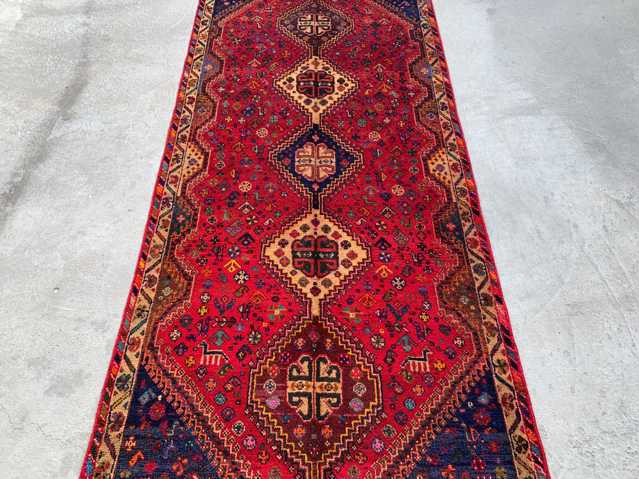 297 x 119 cm handgeknoopt Perzisch wollen loper - Rood tribaal medaillonmotief - KBHM-1014