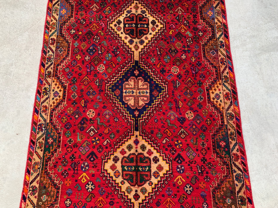 297 x 119 cm handgeknoopt Perzisch wollen loper - Rood tribaal medaillonmotief - KBHM-1014