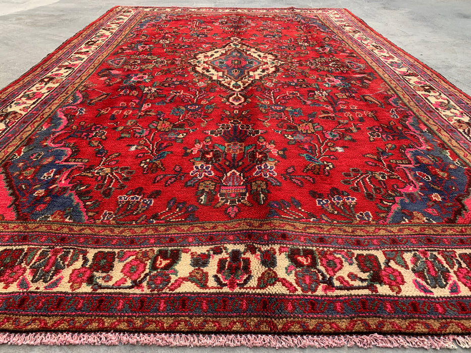 10'7 x 6'11 Handgeknoopt Perzisch wollen tapijt - Rood floraal medaillonontwerp - KBHM-1015