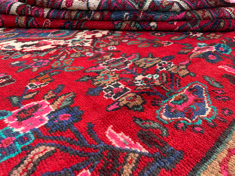 10'7 x 6'11 Handgeknoopt Perzisch wollen tapijt - Rood floraal medaillonontwerp - KBHM-1015