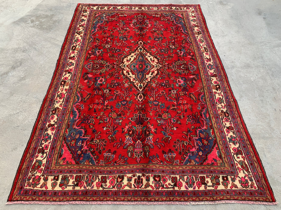 10'7 x 6'11 Handgeknoopt Perzisch wollen tapijt - Rood floraal medaillonontwerp - KBHM-1015