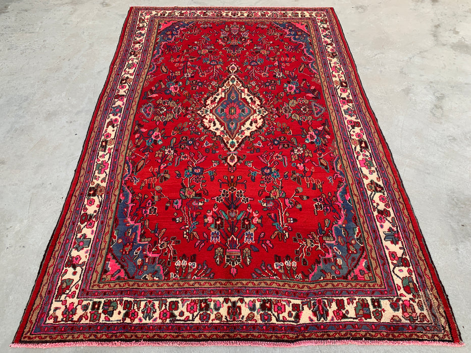 10'7 x 6'11 Handgeknoopt Perzisch wollen tapijt - Rood floraal medaillonontwerp - KBHM-1015