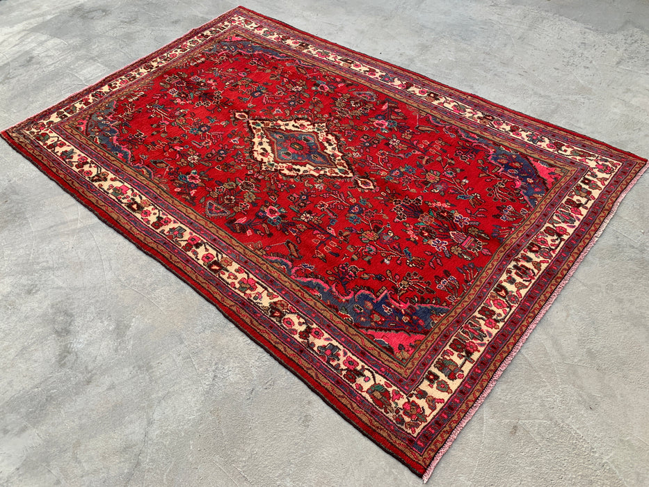 10'7 x 6'11 Handgeknoopt Perzisch wollen tapijt - Rood floraal medaillonontwerp - KBHM-1015