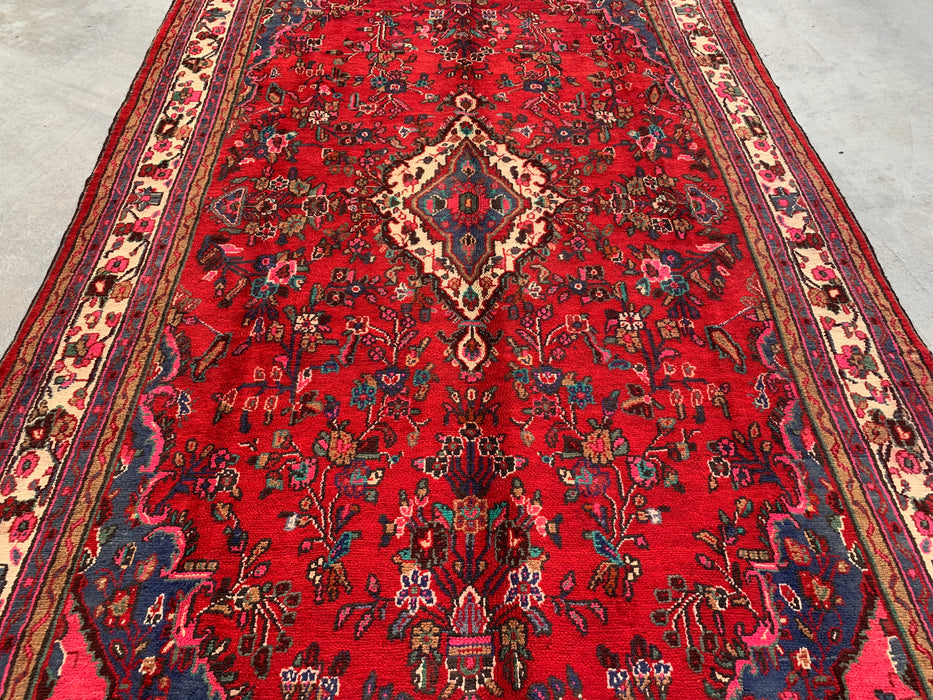 10'7 x 6'11 Handgeknoopt Perzisch wollen tapijt - Rood floraal medaillonontwerp - KBHM-1015