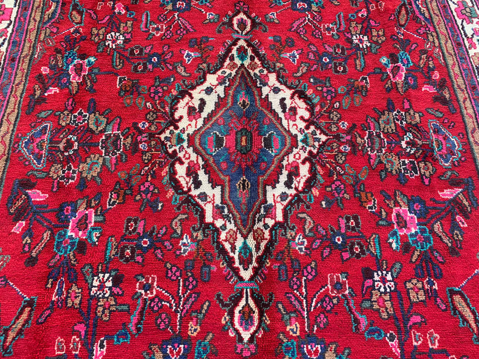 10'7 x 6'11 Handgeknoopt Perzisch wollen tapijt - Rood floraal medaillonontwerp - KBHM-1015