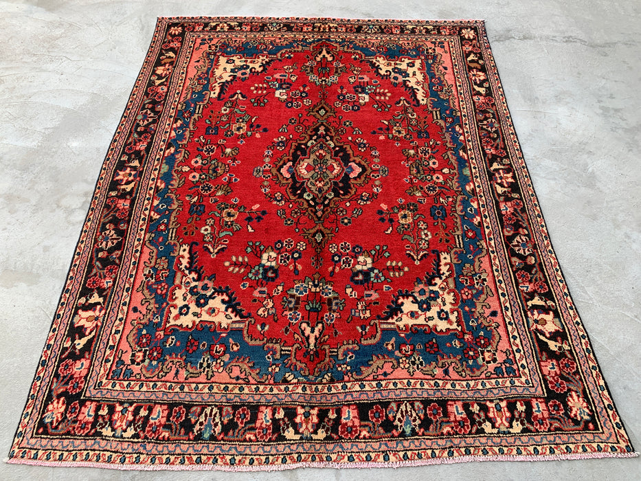 9'3 x 7'2 handgeknoopt Perzisch wollen tapijt - Rood floraal medaillonontwerp - KBHM-1017