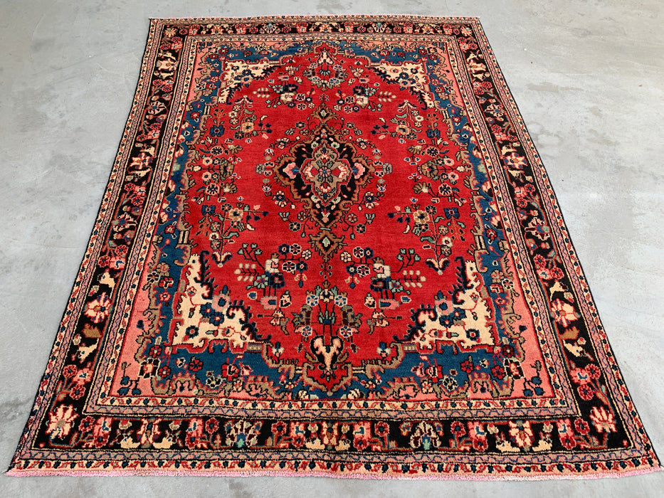 9'3 x 7'2 handgeknoopt Perzisch wollen tapijt - Rood floraal medaillonontwerp - KBHM-1017