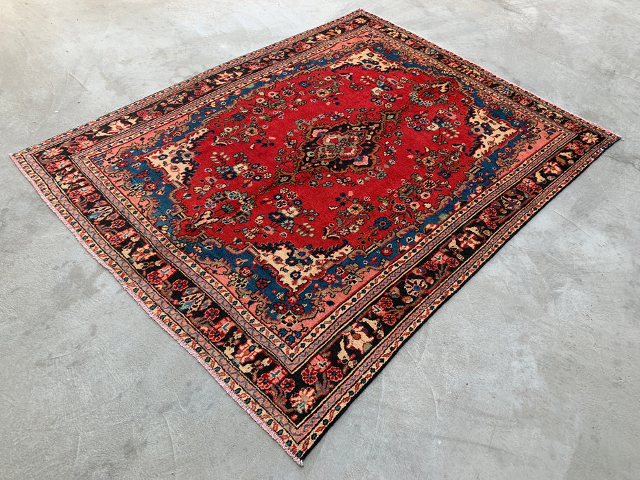 9'3 x 7'2 handgeknoopt Perzisch wollen tapijt - Rood floraal medaillonontwerp - KBHM-1017