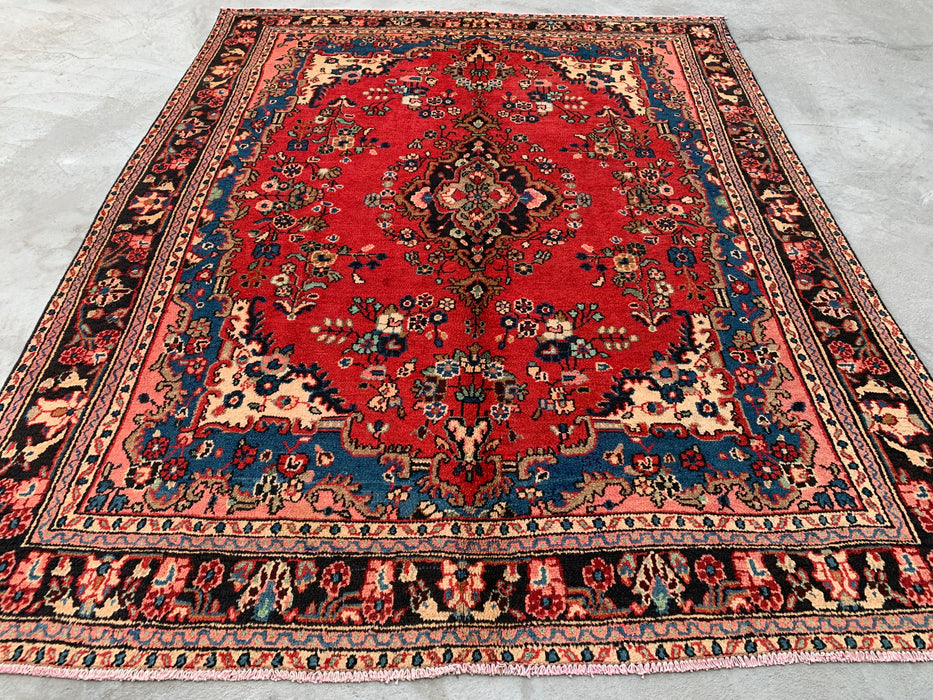 9'3 x 7'2 handgeknoopt Perzisch wollen tapijt - Rood floraal medaillonontwerp - KBHM-1017