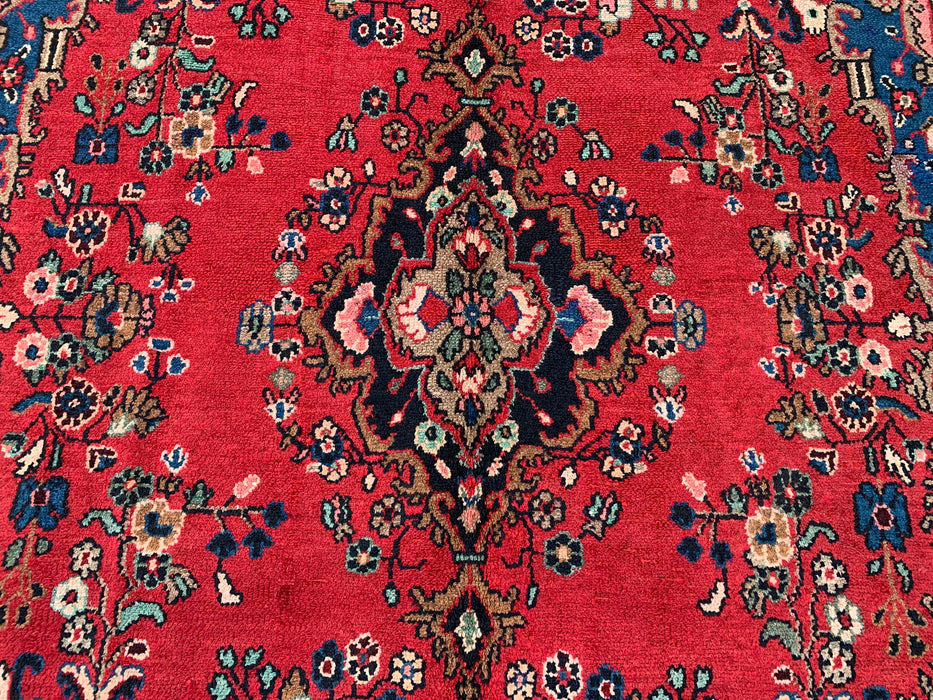 9'3 x 7'2 handgeknoopt Perzisch wollen tapijt - Rood floraal medaillonontwerp - KBHM-1017