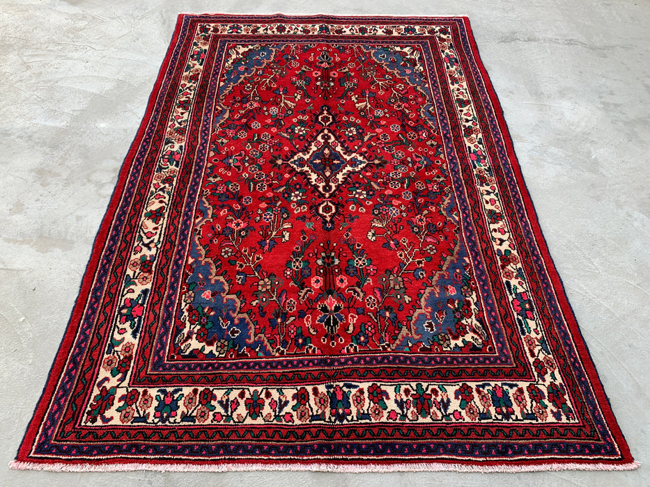 10'0 x 6'10 Handgeknoopt Perzisch wollen vloerkleed - Rood Perzisch vloerkleed met bloemenmedaillon - KBHM-1018