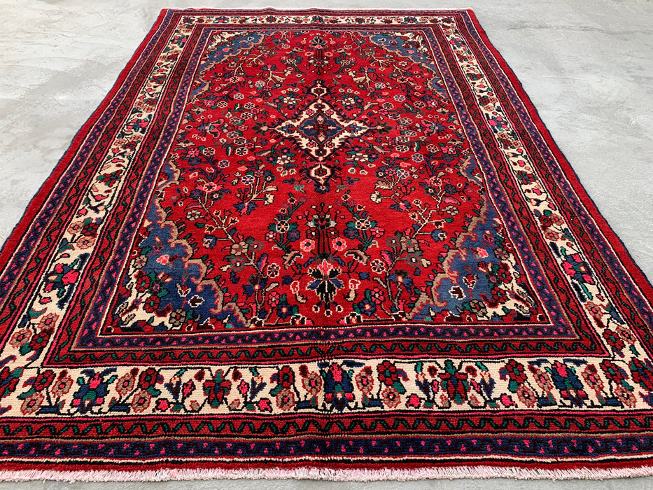 10'0 x 6'10 Handgeknoopt Perzisch wollen vloerkleed - Rood Perzisch vloerkleed met bloemenmedaillon - KBHM-1018