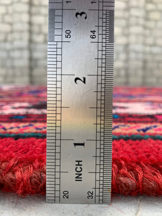 Handgemaakt Perzisch wollen vloerkleed 7x10 - Rood Perzisch tapijt met bloemenmedaillon - Exacte afmetingen 9'7" x 6'9" - KBHM-1019