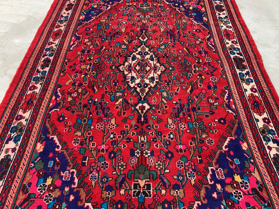 Handgemaakt Perzisch wollen vloerkleed 7x10 - Rood Perzisch tapijt met bloemenmedaillon - Exacte afmetingen 9'7" x 6'9" - KBHM-1019