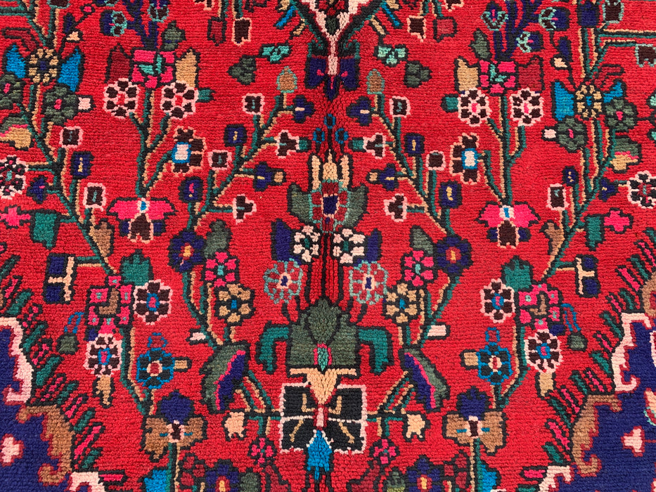 Handgemaakt Perzisch wollen vloerkleed 7x10 - Rood Perzisch tapijt met bloemenmedaillon - Exacte afmetingen 9'7" x 6'9" - KBHM-1019