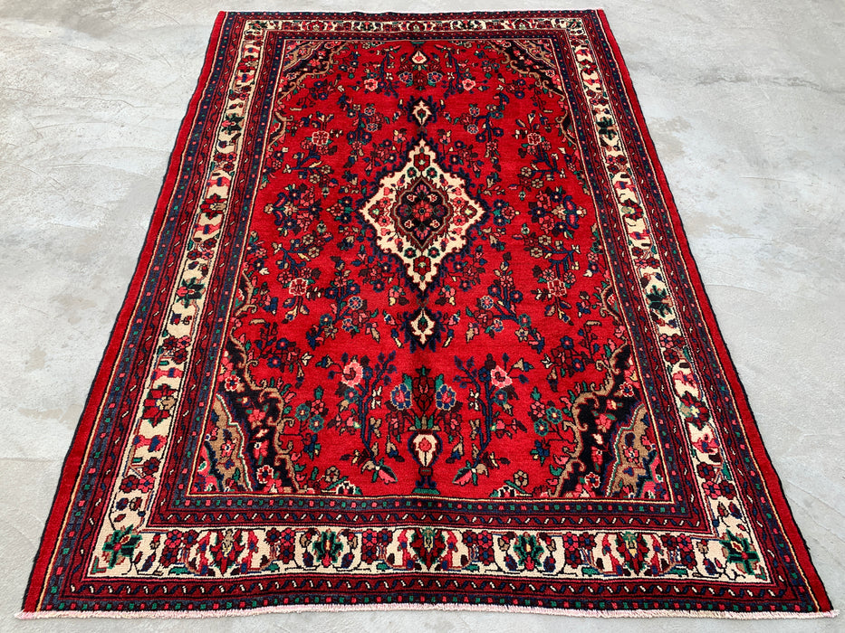 9'11 x 6'11 Handgeknoopt Perzisch wollen tapijt - Rood bloemenmedaillonontwerp - KBHM-1020
