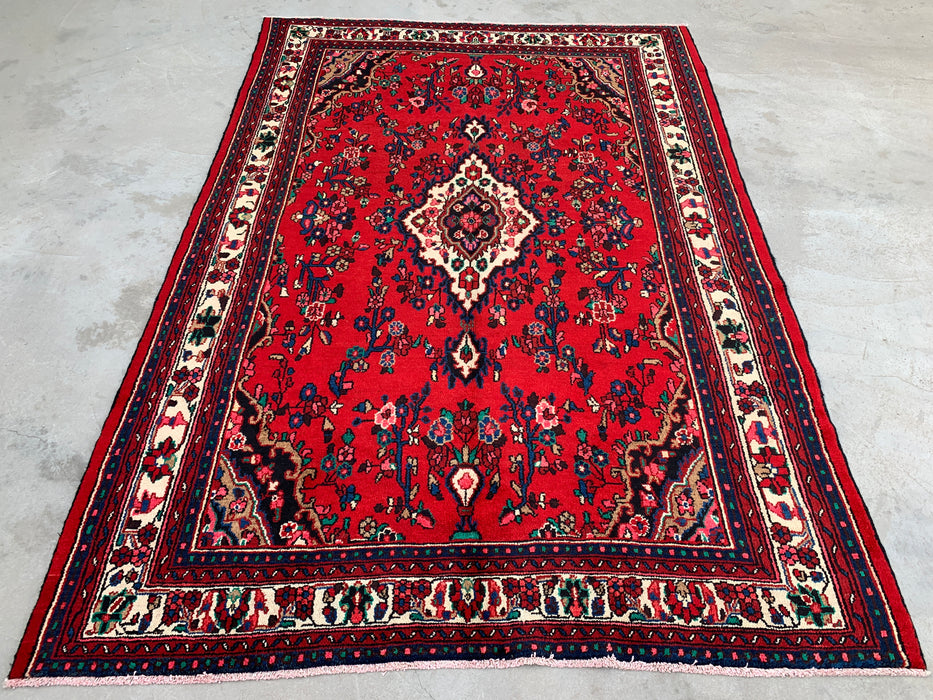 9'11 x 6'11 Handgeknoopt Perzisch wollen tapijt - Rood bloemenmedaillonontwerp - KBHM-1020