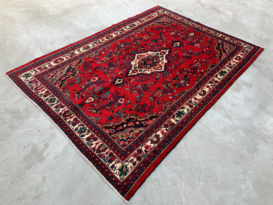 9'11 x 6'11 Handgeknoopt Perzisch wollen tapijt - Rood bloemenmedaillonontwerp - KBHM-1020