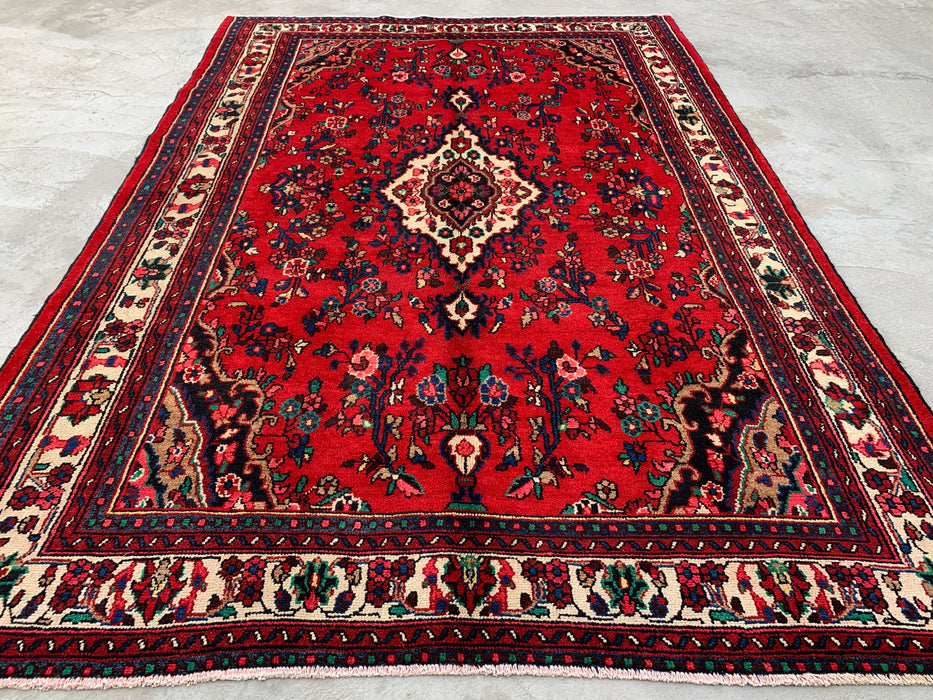 9'11 x 6'11 Handgeknoopt Perzisch wollen tapijt - Rood bloemenmedaillonontwerp - KBHM-1020