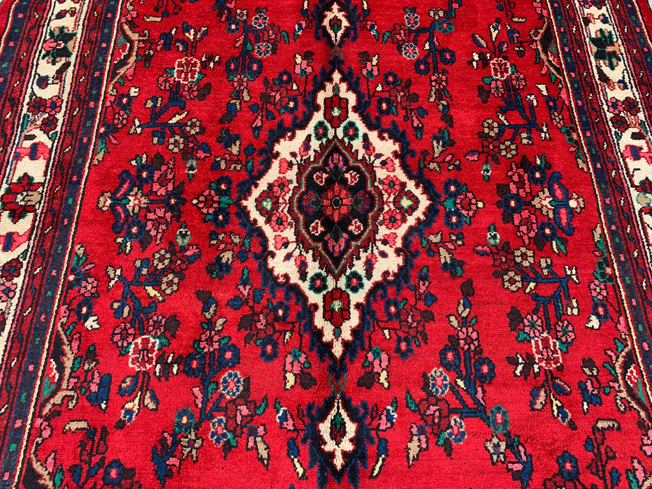 9'11 x 6'11 Handgeknoopt Perzisch wollen tapijt - Rood bloemenmedaillonontwerp - KBHM-1020