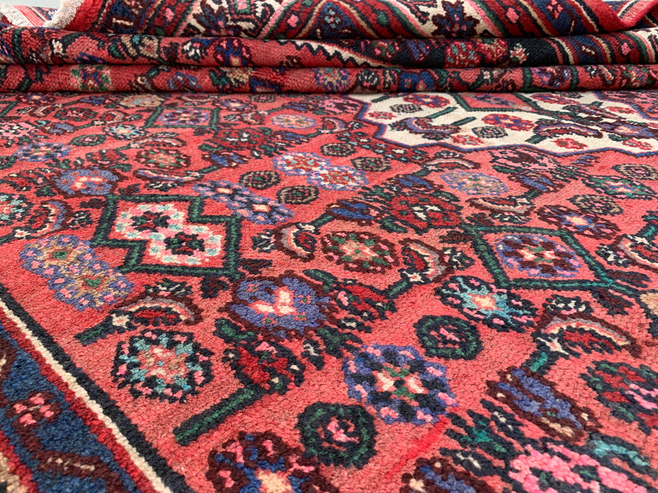 Handgemaakt Perzisch wollen vloerkleed 213x305 cm - Koraalkleurig geometrisch medaillon Perzisch stijl kleed - Exacte afmeting 302 cm x 206 cm - KBHM-1021