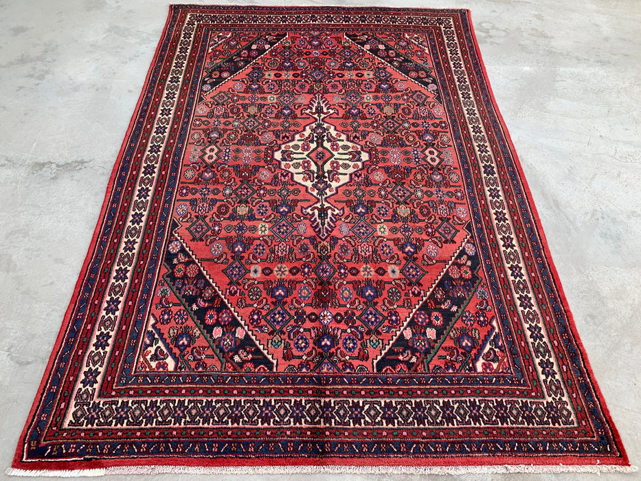 Handgemaakt Perzisch wollen vloerkleed 213x305 cm - Koraalkleurig geometrisch medaillon Perzisch stijl kleed - Exacte afmeting 302 cm x 206 cm - KBHM-1021