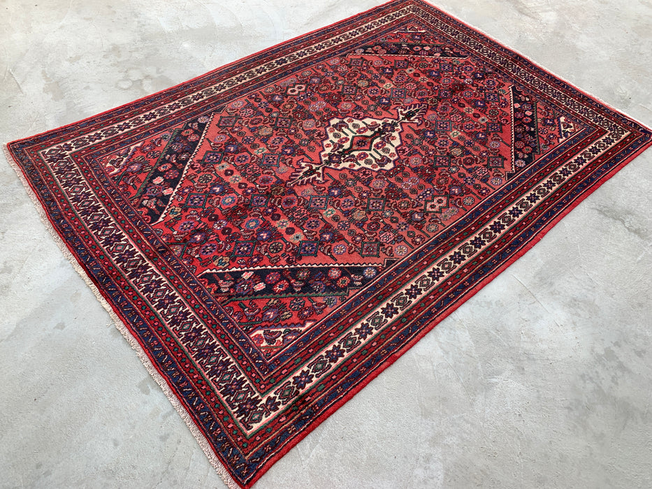 Handgemaakt Perzisch wollen vloerkleed 213x305 cm - Koraalkleurig geometrisch medaillon Perzisch stijl kleed - Exacte afmeting 302 cm x 206 cm - KBHM-1021