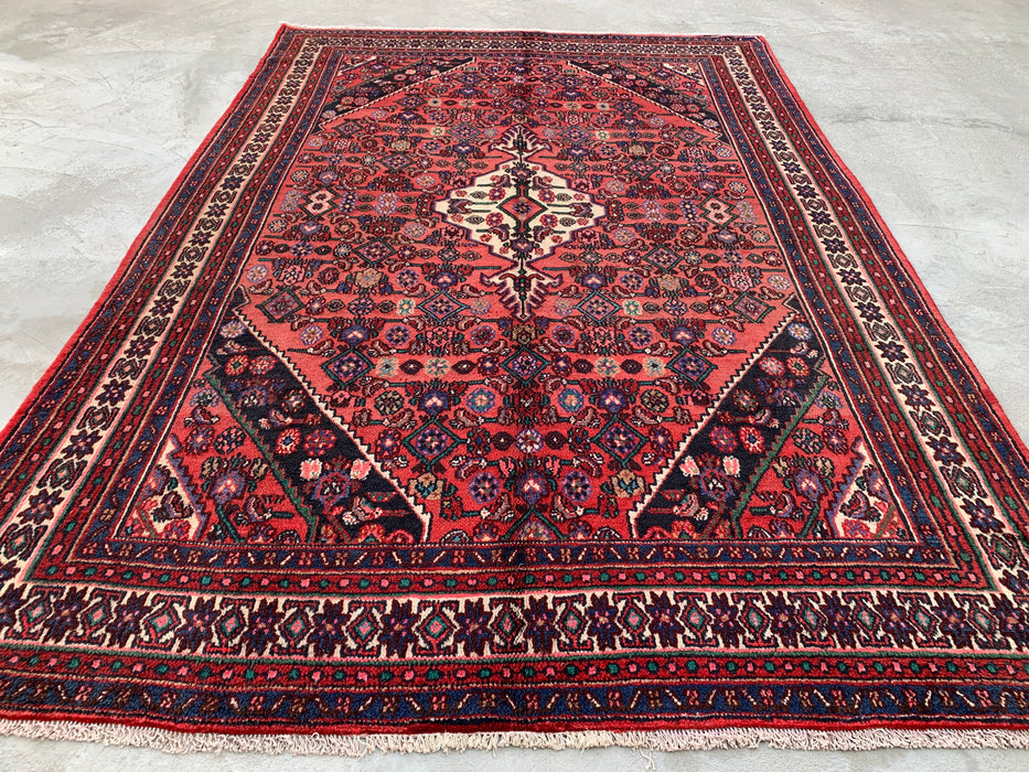 Handgemaakt Perzisch wollen vloerkleed 213x305 cm - Koraalkleurig geometrisch medaillon Perzisch stijl kleed - Exacte afmeting 302 cm x 206 cm - KBHM-1021