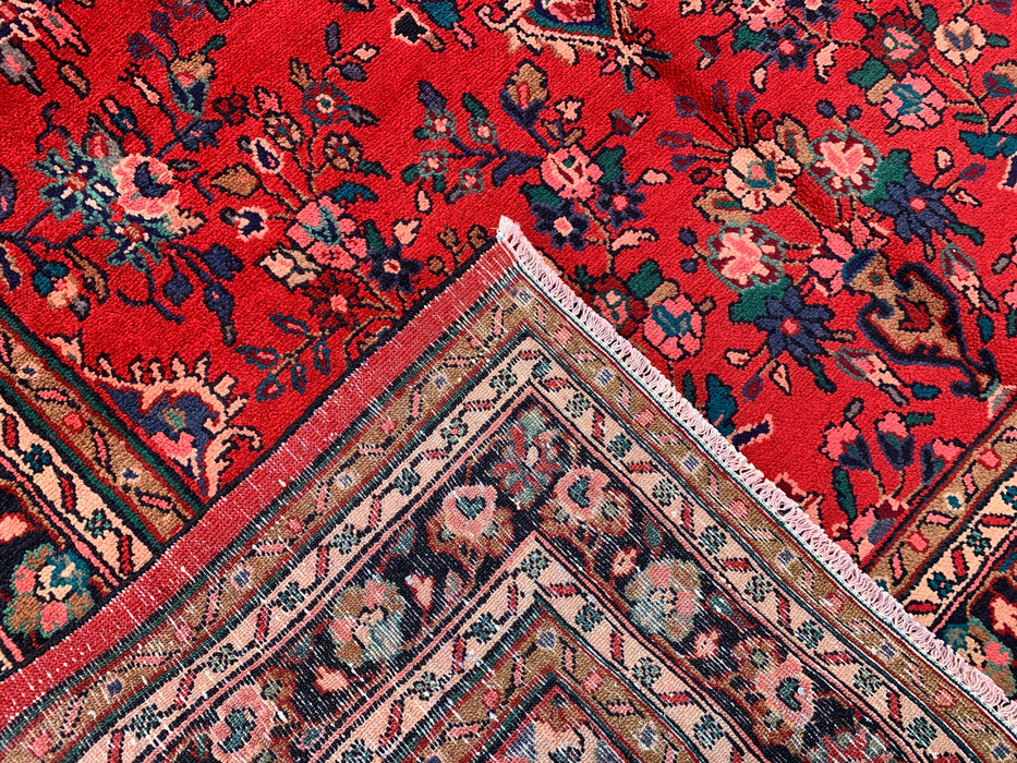 9'11 x 6'11 Handgeknoopt Perzisch wollen tapijt - Rood floraal medaillonontwerp - KBHM-1022