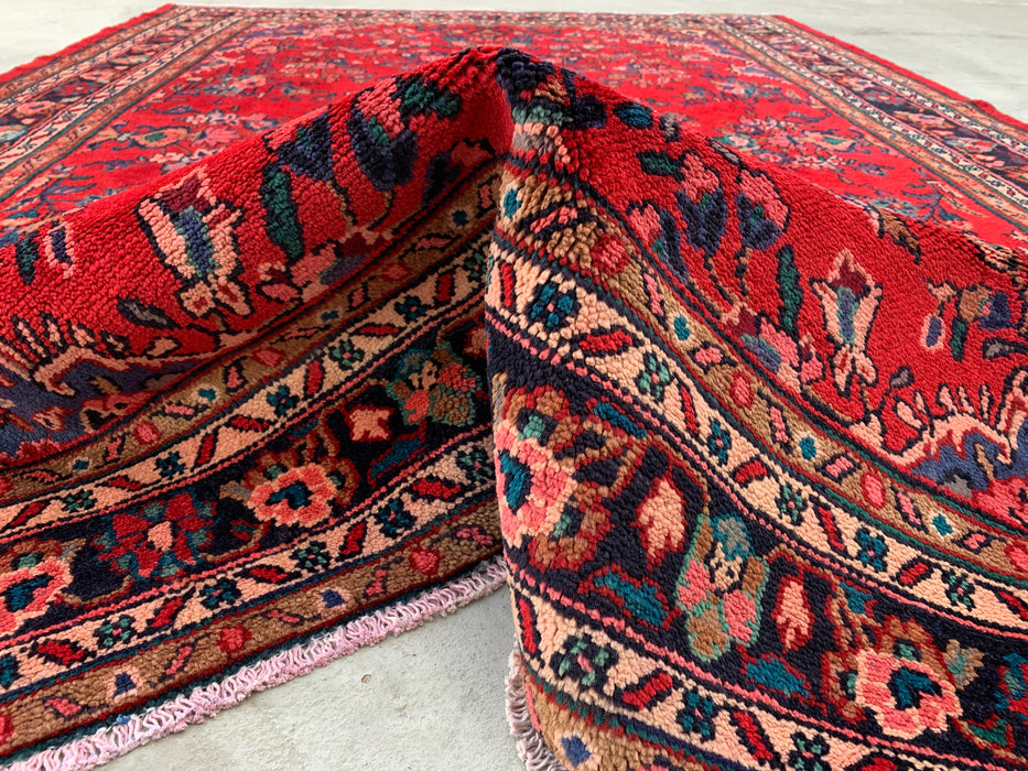 9'11 x 6'11 Handgeknoopt Perzisch wollen tapijt - Rood floraal medaillonontwerp - KBHM-1022
